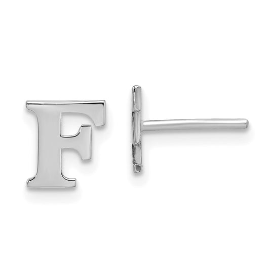 Sterling Silver Rhodium plated Letter F Initial Post Earrings