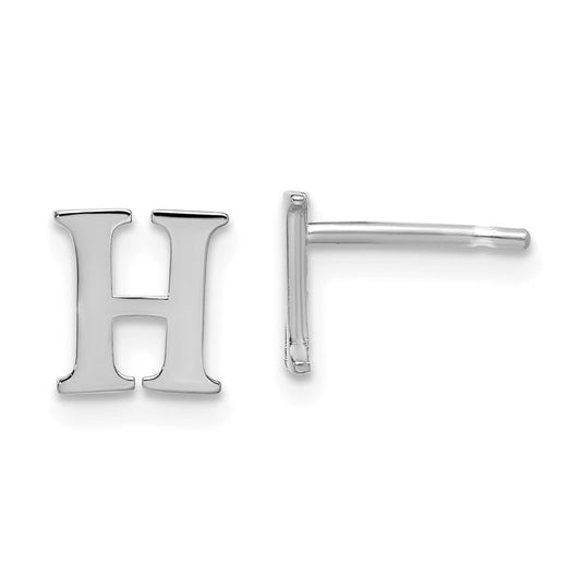 Sterling Silver Rhodium plated Letter H Initial Post Earrings