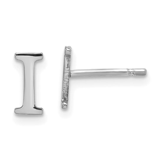 Sterling Silver Rhodium plated Letter I Initial Post Earrings
