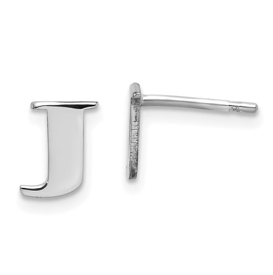 Sterling Silver Rhodium plated Letter J Initial Post Earrings