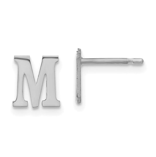 Sterling Silver Rhodium plated Letter M Initial Post Earrings