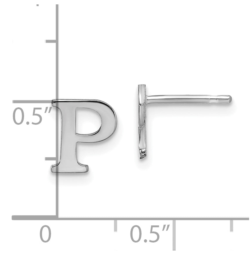 Sterling Silver Rhodium plated Letter P Initial Post Earrings