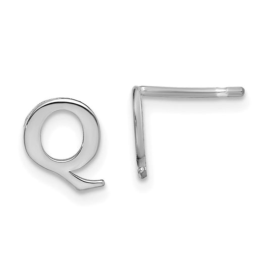 Sterling Silver Rhodium plated Letter Q Initial Post Earrings
