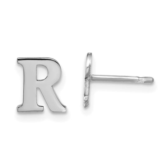 Sterling Silver Rhodium plated Letter R Initial Post Earrings