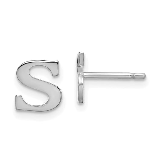 Sterling Silver Rhodium plated Letter S Initial Post Earrings