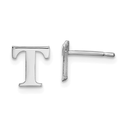 Sterling Silver Rhodium plated Letter T Initial Post Earrings