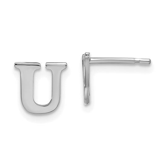 Sterling Silver Rhodium plated Letter U Initial Post Earrings