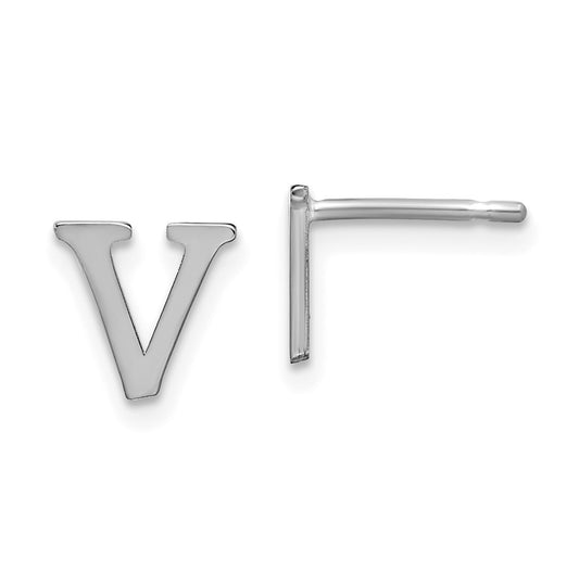 Sterling Silver Rhodium plated Letter V Initial Post Earrings