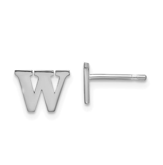Sterling Silver Rhodium plated Letter W Initial Post Earrings