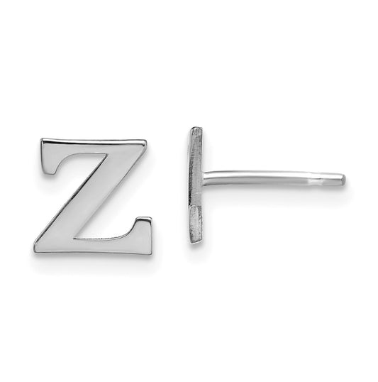 Sterling Silver Rhodium plated Letter Z Initial Post Earrings