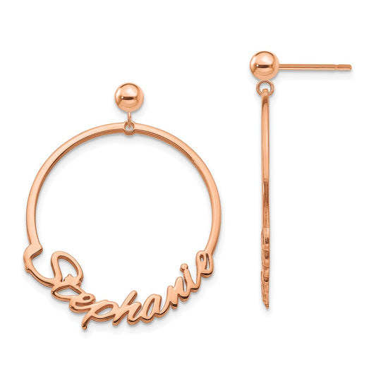 Sterling Silver Rose Gold plated Circle Name Plate Dangle Earrings