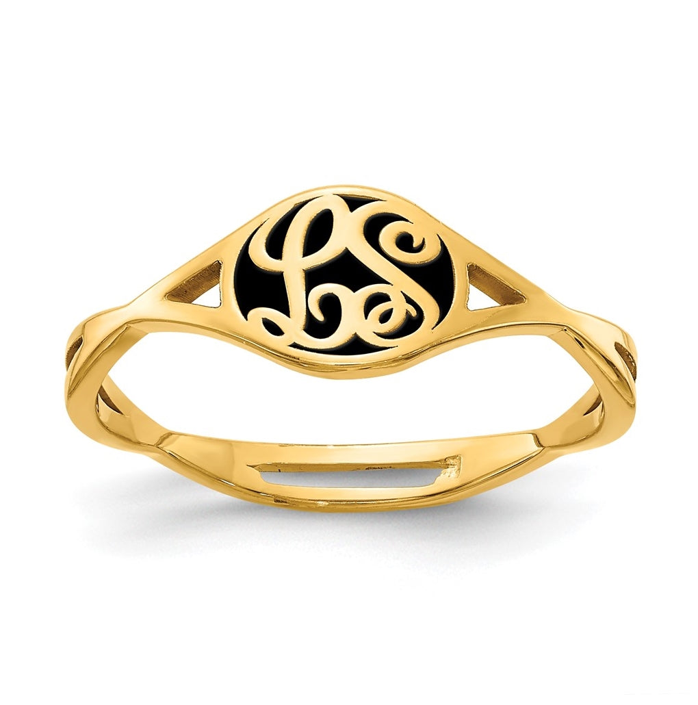 14K Yellow Gold Enameled Twisted Band Initial Ring, Size 7