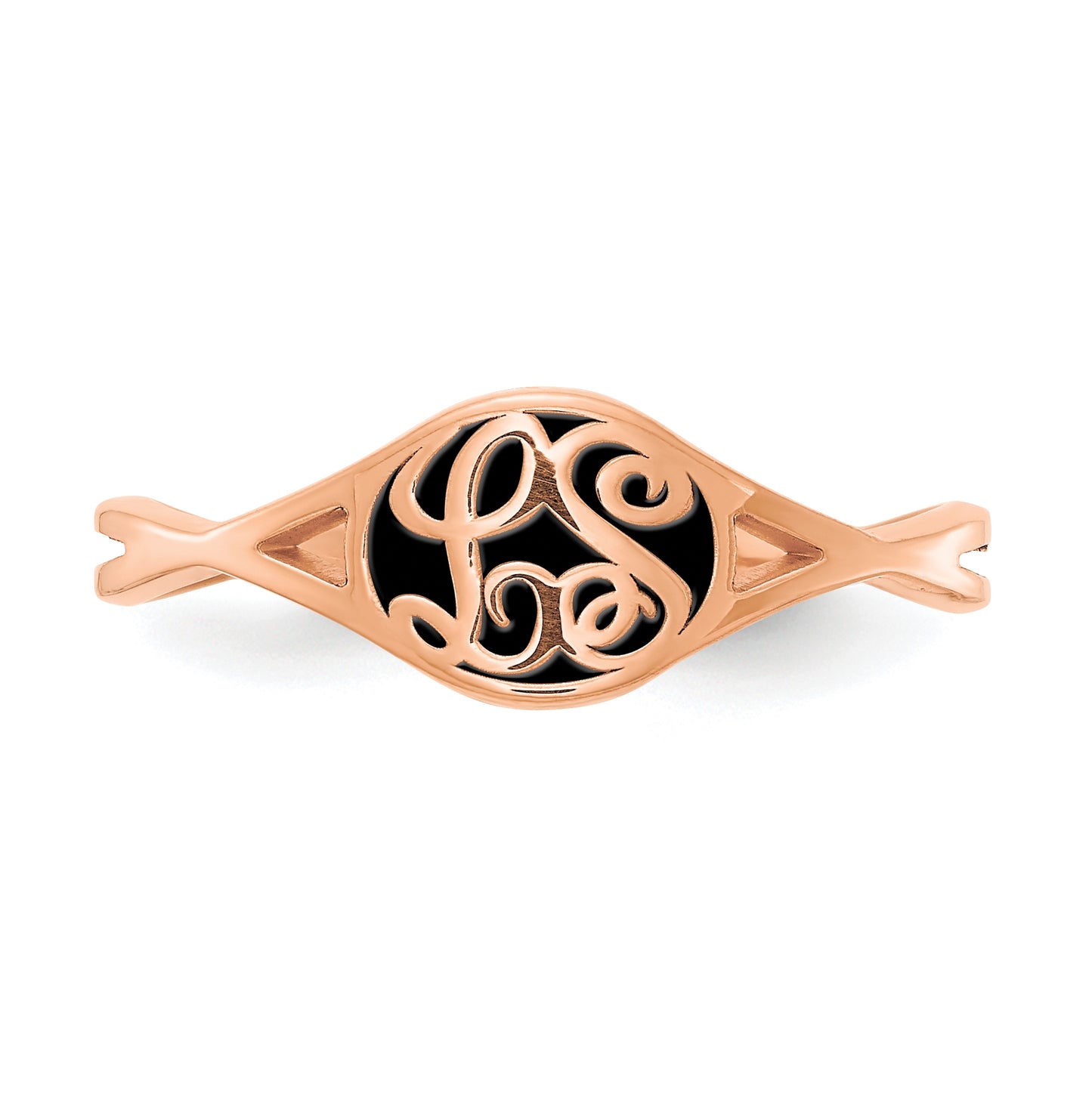 14K Rose Gold Enameled Twisted Band Initial Ring, Size 8