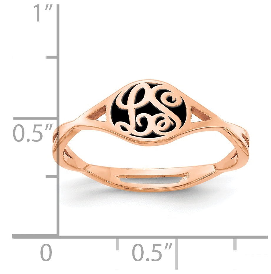 14K Rose Gold Enameled Twisted Band Initial Ring, Size 8