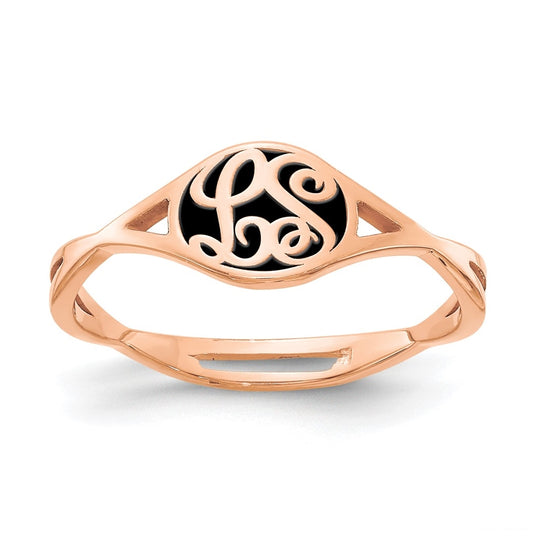 14K Rose Gold Enameled Twisted Band Initial Ring, Size 8