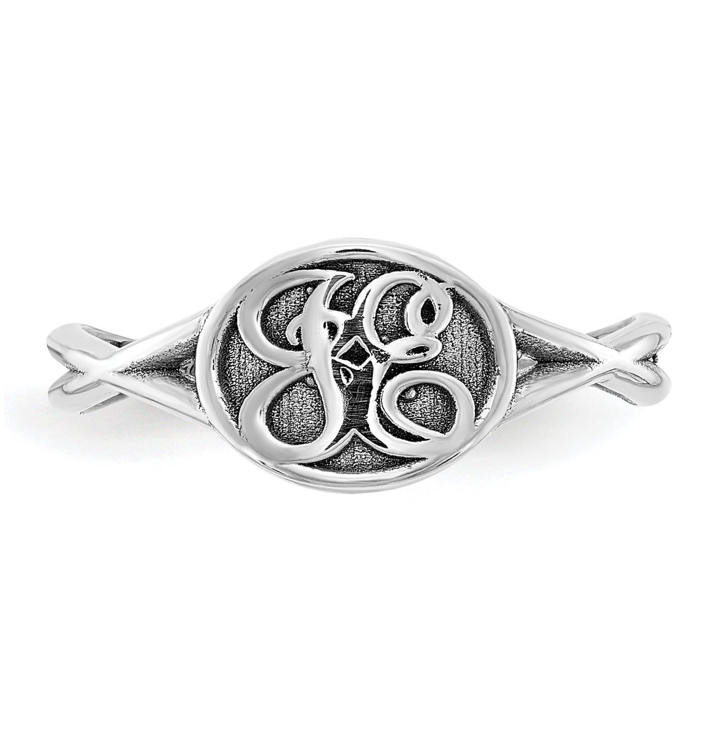 14K White Gold Enameled Twisted Band Initial Ring, Size 7