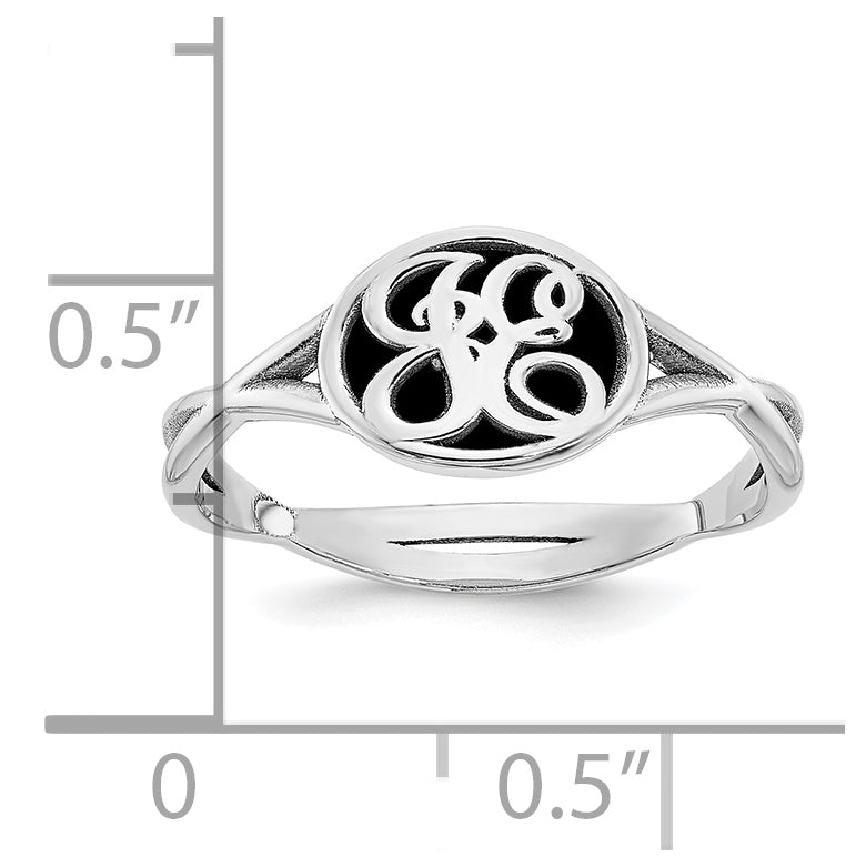 10K White Gold Enameled Twisted Band Initial Ring, Size 6