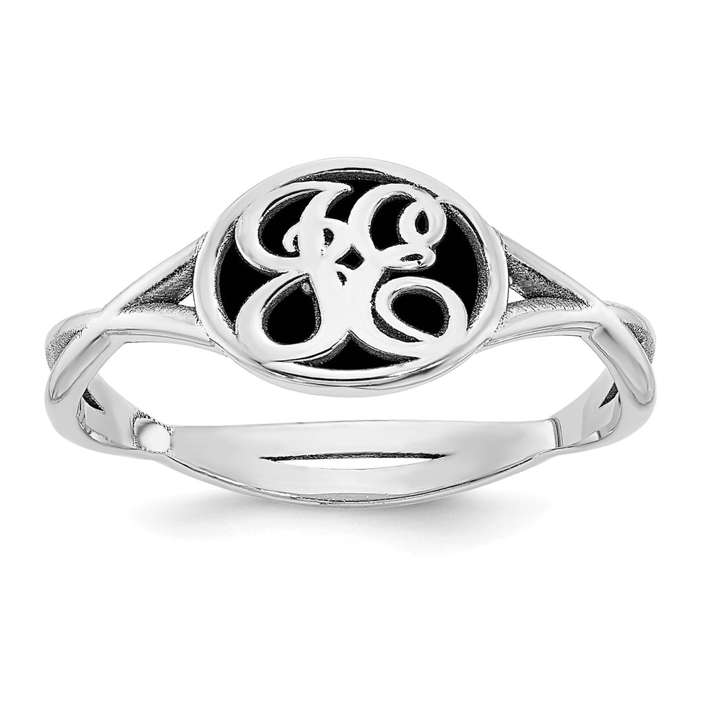 10K White Gold Enameled Twisted Band Initial Ring, Size 6