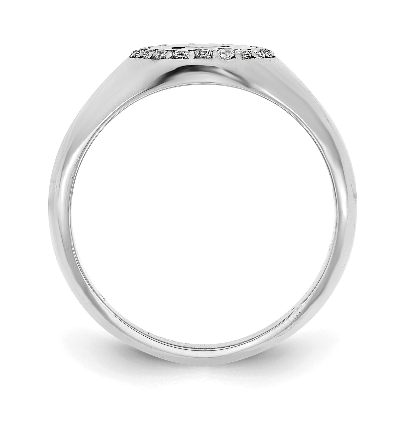 10K White Gold Initial Oval with Diamond Classic Signet Ring, Size 6