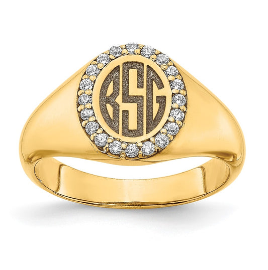14K Yellow Gold Large Diamond Oval Classic Monogram Signet Ring