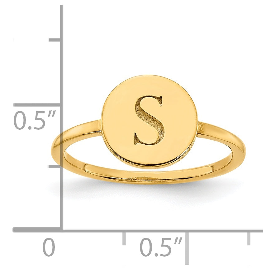 14K Yellow Gold Initial Circle Signet Ring, Size 7