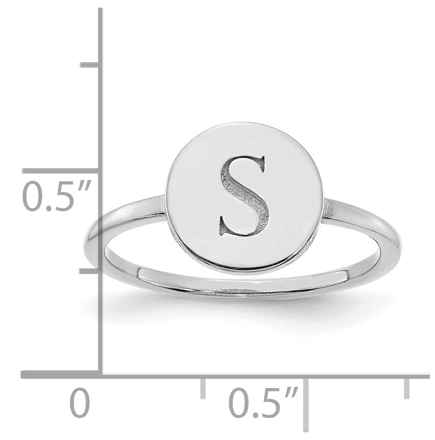 10K White Gold Initial Circle Signet Ring, Size 6