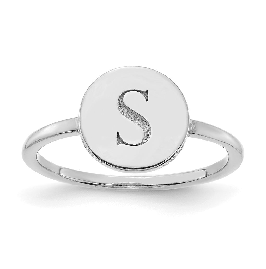 10K White Gold Initial Circle Signet Ring, Size 6