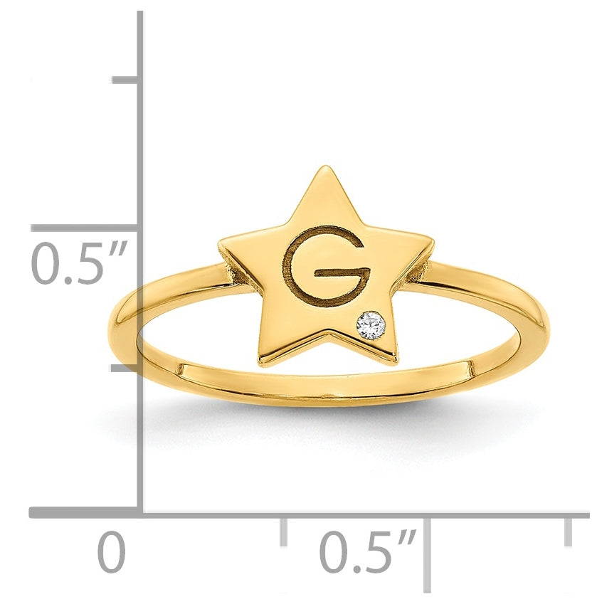14K Yellow Gold Initial Star with Diamond Signet Ring, Size 7