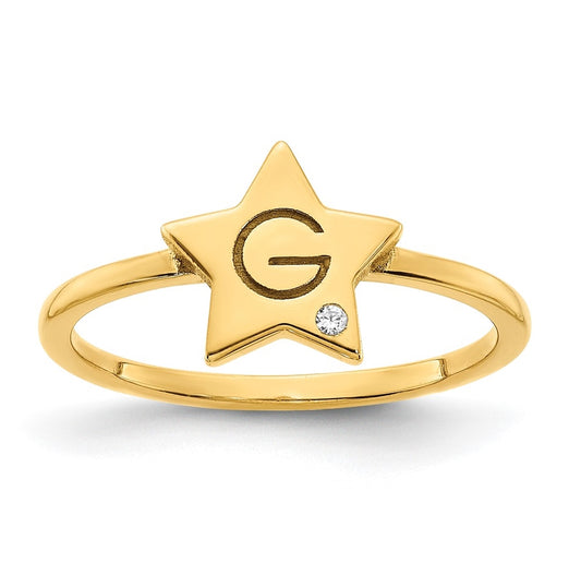 Sterling Silver Gold Plated Initial Star with Diamond Signet Ring, Size 6