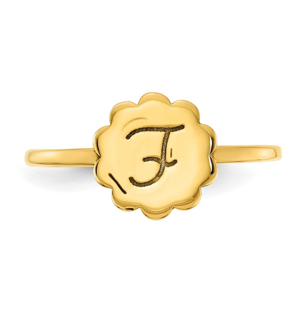 14K Yellow Or White Gold Initial Flower Ring – Elegant Jewelry Gift for Birthday, Anniversary, Engagement, Wedding