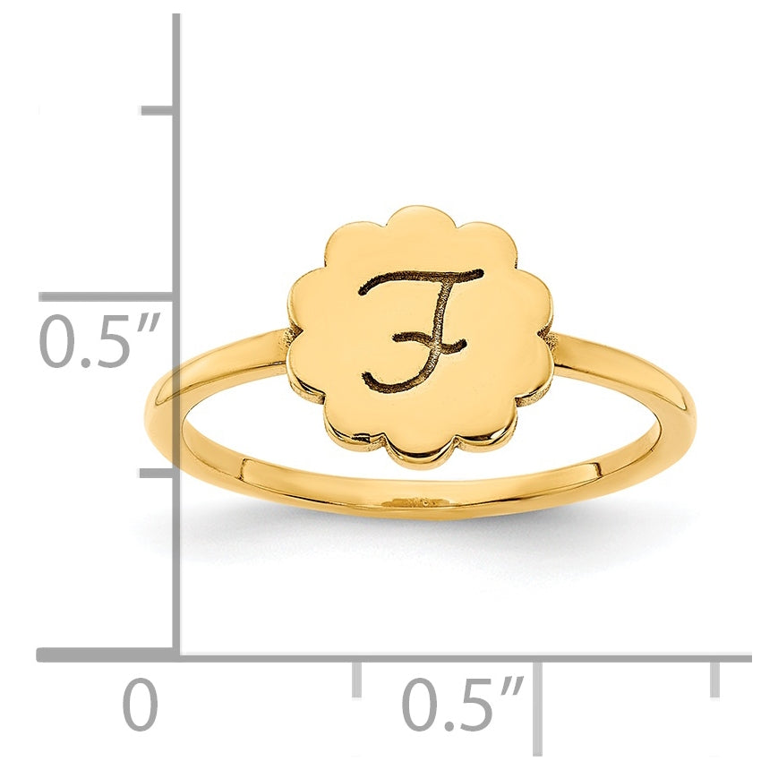 Sterling Silver Gold Plated Initial Flower Signet Ring, Size 6