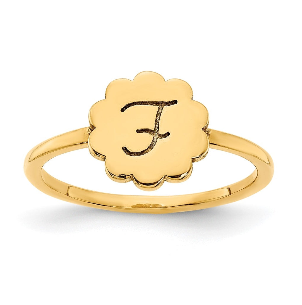 14K Yellow Or White Gold Initial Flower Ring – Elegant Jewelry Gift for Birthday, Anniversary, Engagement, Wedding
