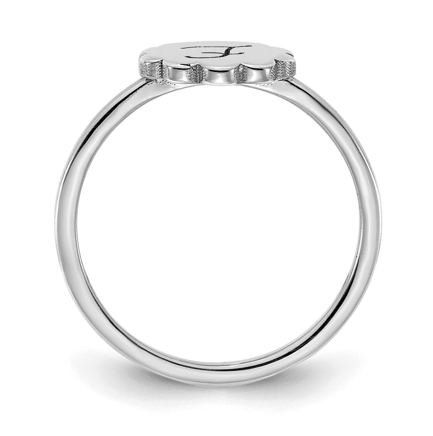Sterling Silver Rhodium plated Initial Flower Signet Ring, Size 7