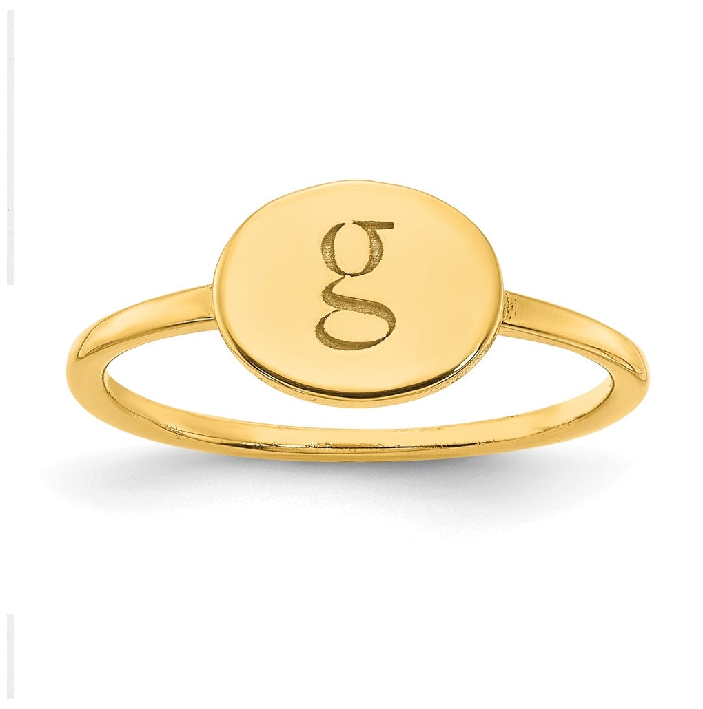 14K Yellow Gold Initial Oval Signet Ring, Size 7