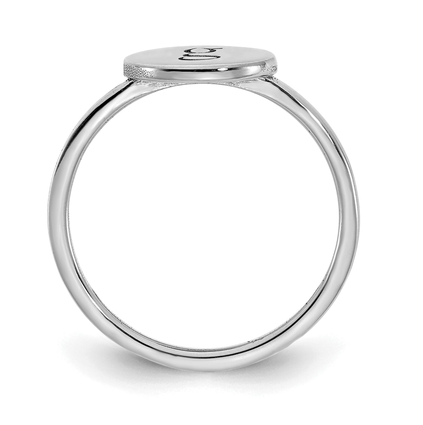 Sterling Silver Rhodium plated Initial Oval Signet Ring, Size 7