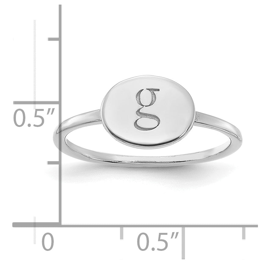 Sterling Silver Rhodium plated Initial Oval Signet Ring, Size 7