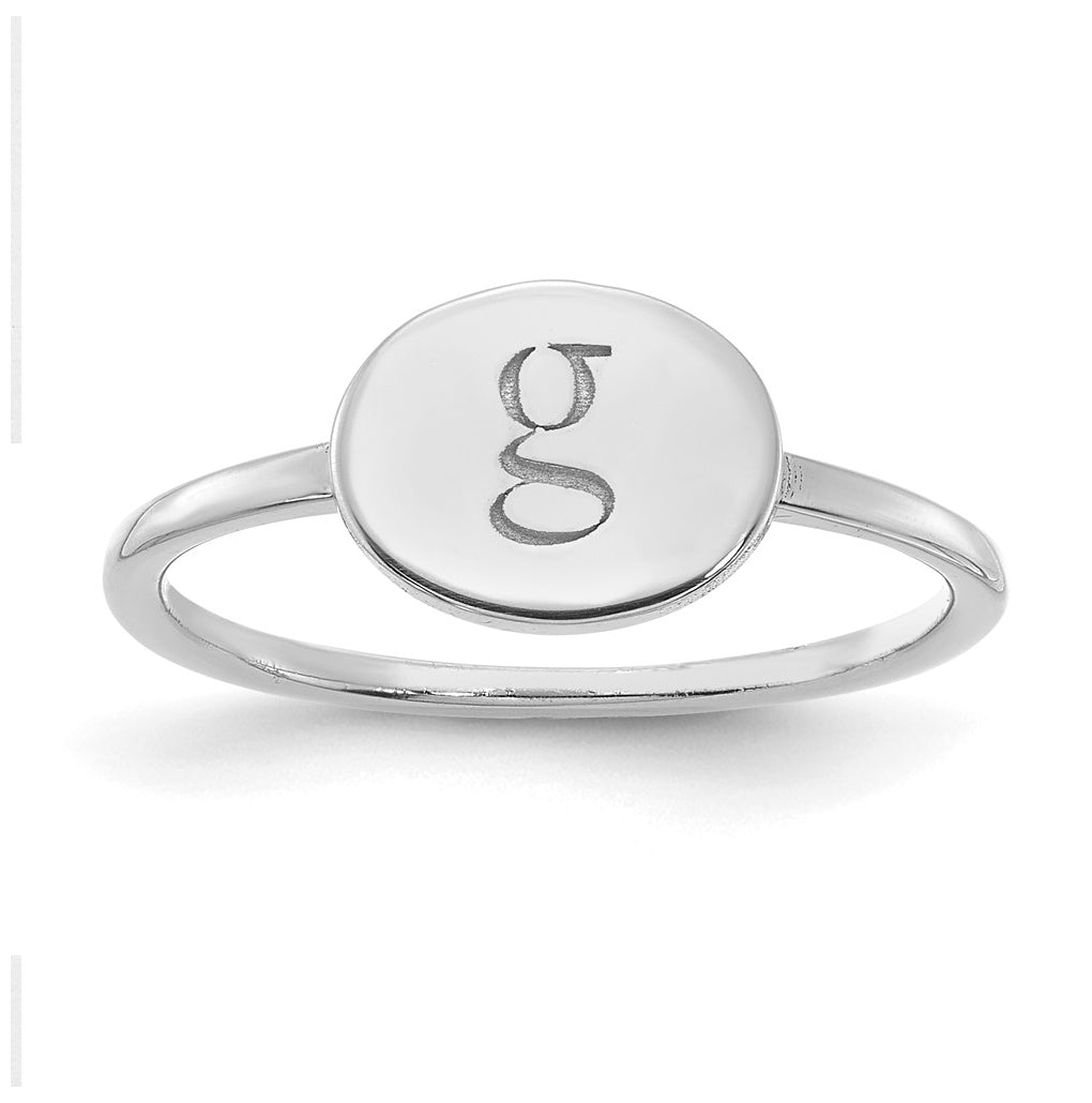 10K White Gold Initial Oval Signet Ring, Size 6