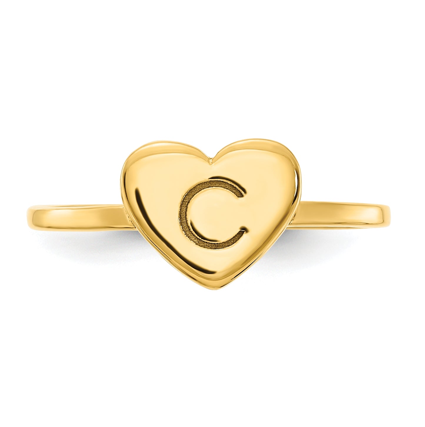14K Yellow Gold Initial Heart Signet Ring, Size 7