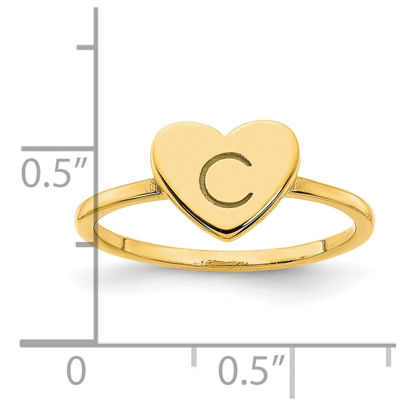 Sterling Silver Gold Plated Initial Heart Signet Ring, Size 6