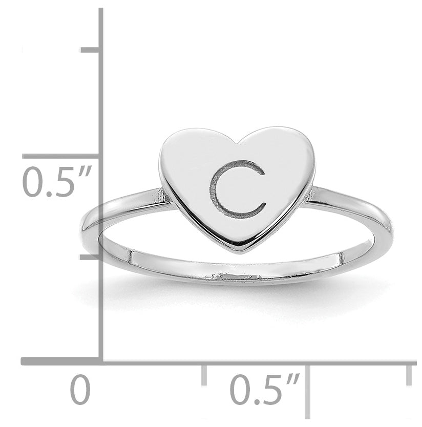 14K White Gold Initial Heart Signet Ring, Size 7