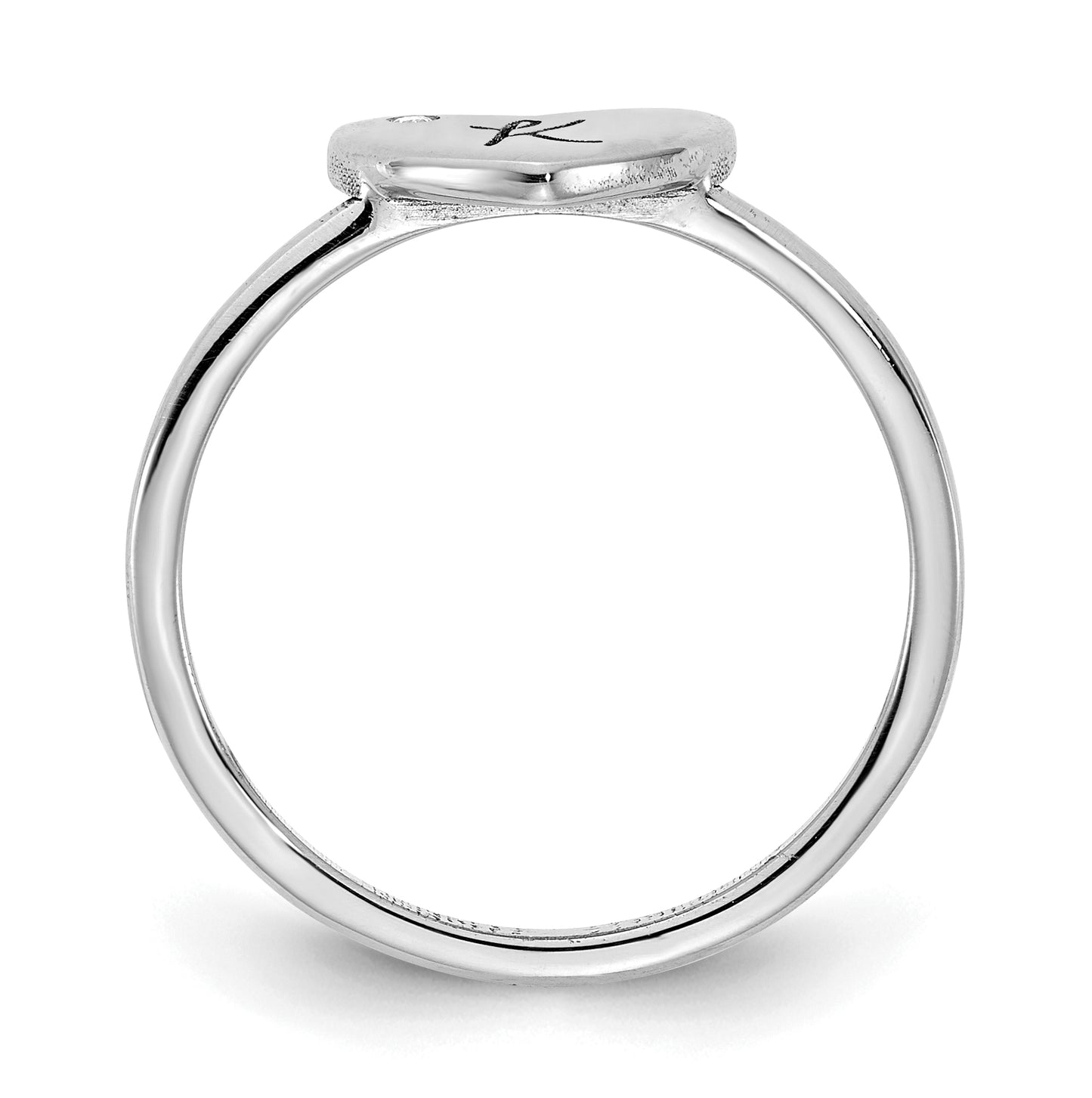10K White Gold Initial Heart with Diamond Signet Ring, Size 6