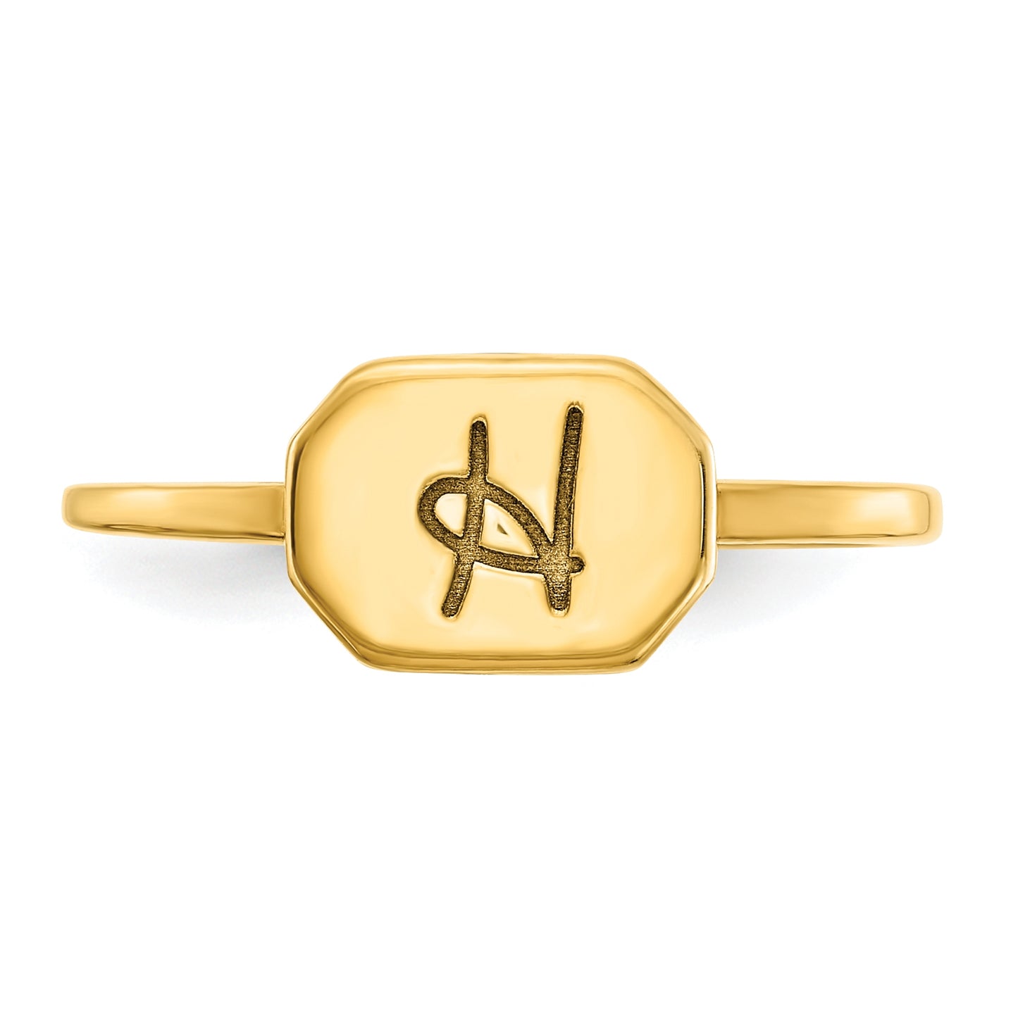 Sterling Silver Gold Plated Initial Octagon Signet Ring, Size 6