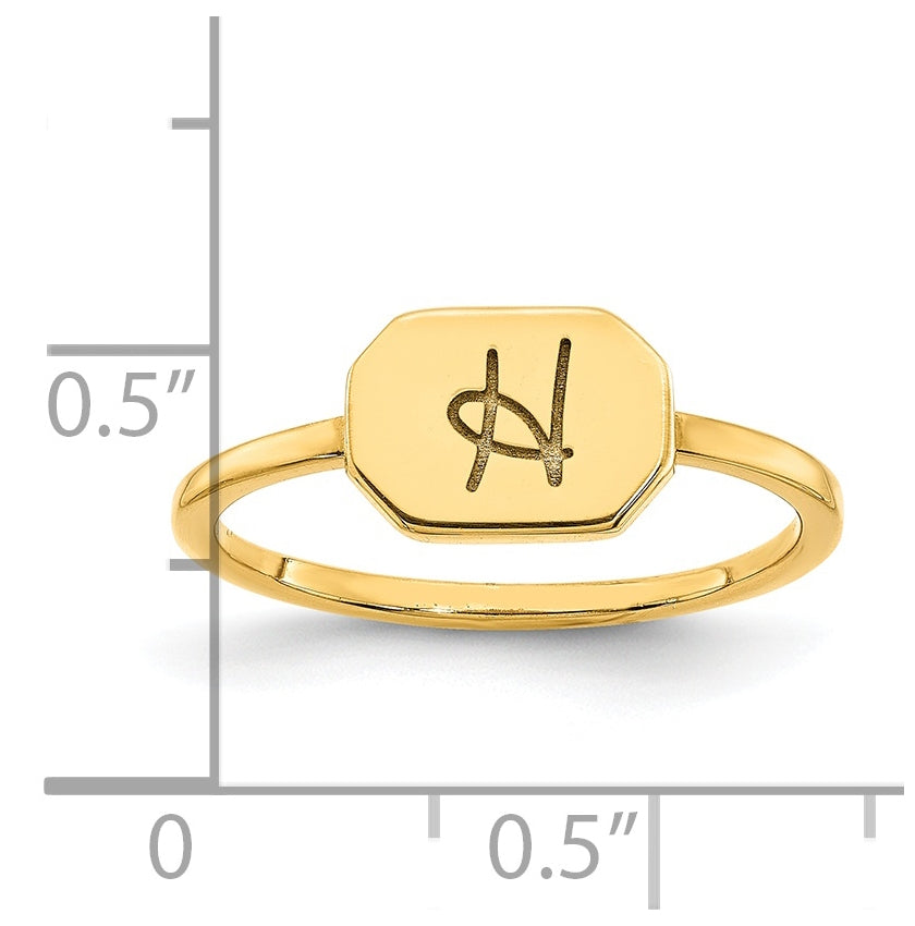 Sterling Silver Gold Plated Initial Octagon Signet Ring, Size 6