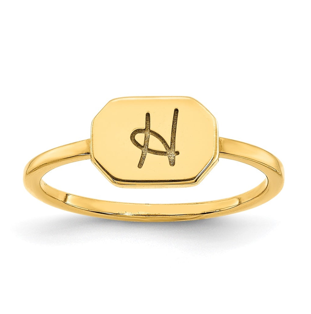 14K Yellow Gold Initial Octagon Signet Ring, Size 7
