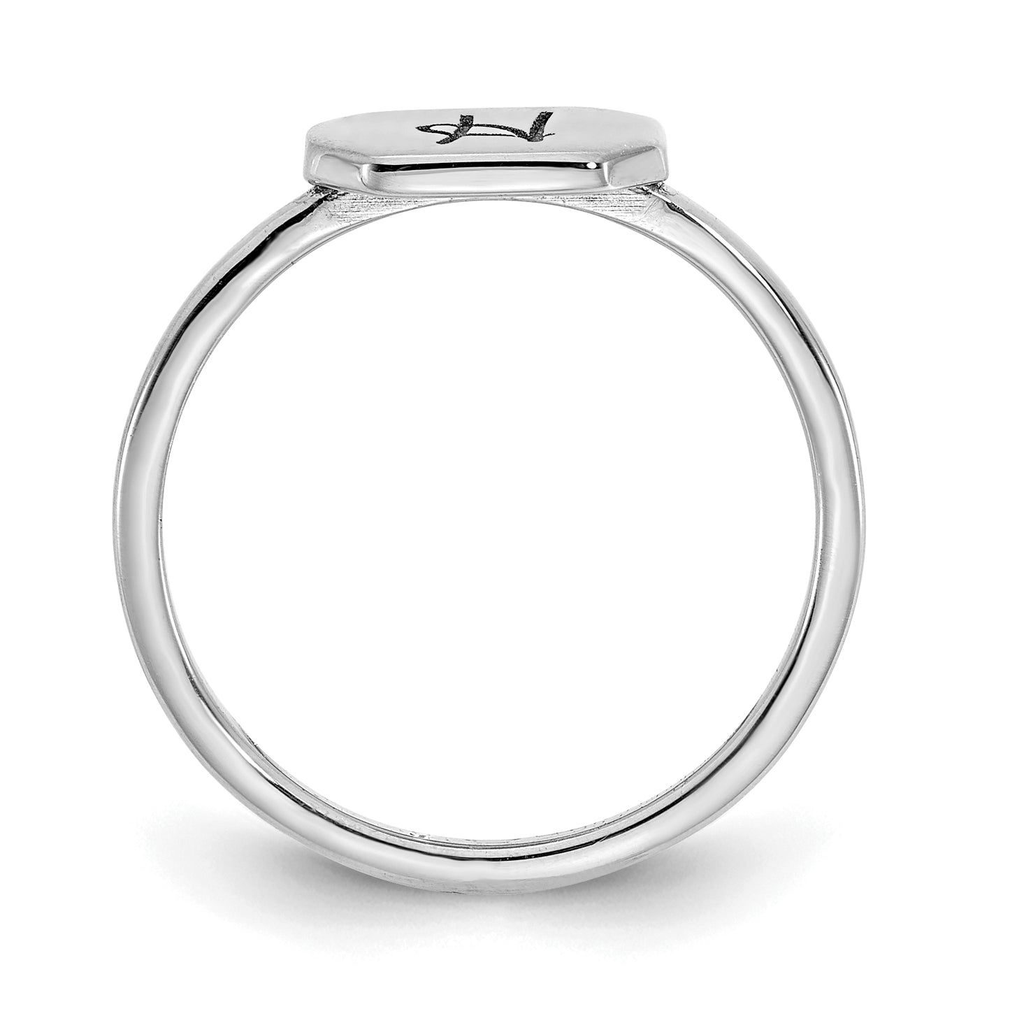 Sterling Silver Rhodium plated Initial Octagon Signet Ring, Size 7