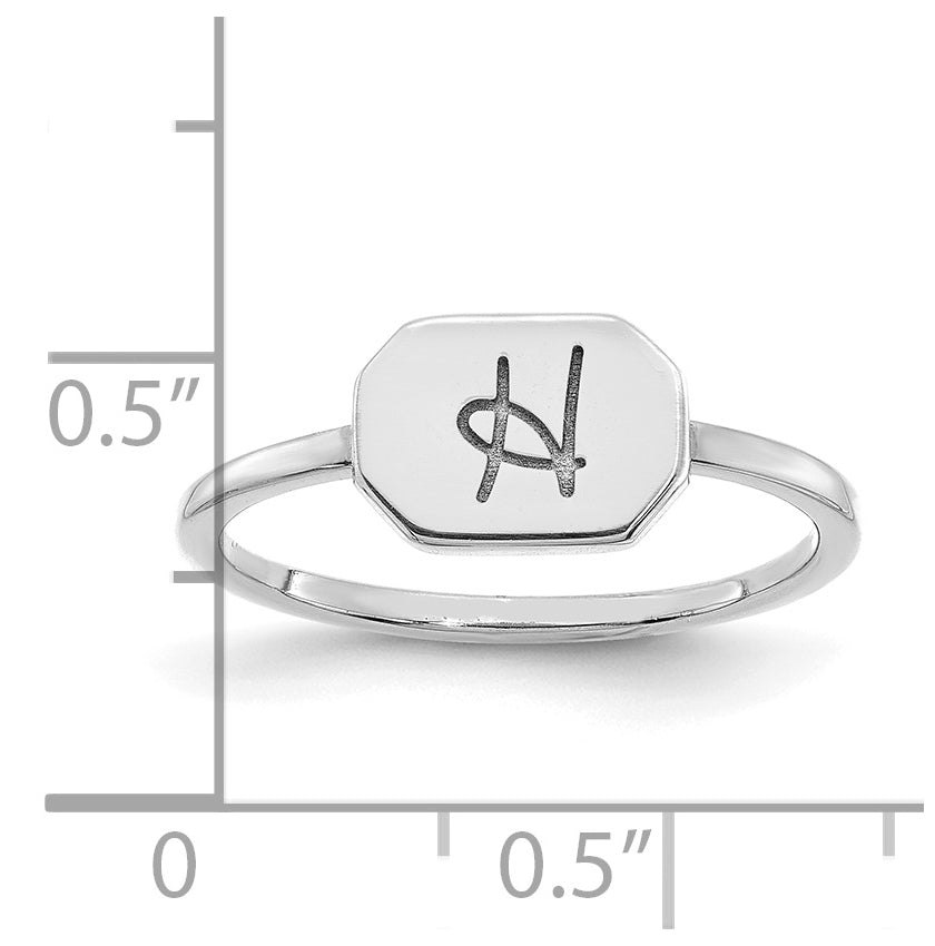10K White Gold Initial Octagon Signet Ring, Size 6
