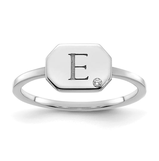 14K White Gold Initial Octagon with Diamond Signet Ring, Size 7