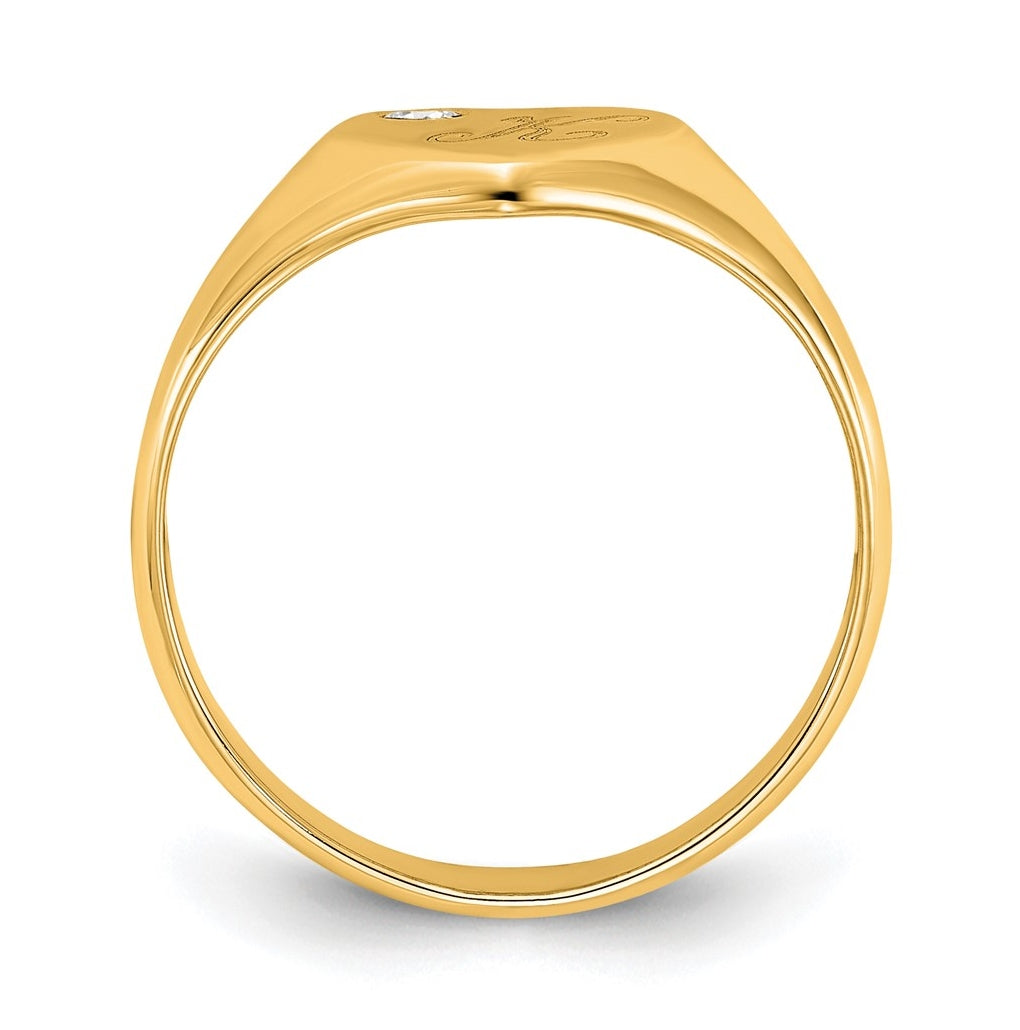 14K Yellow Or White Gold Or Sterling Silver Gold Plated Heart with Initial and Diamond Signet Ring