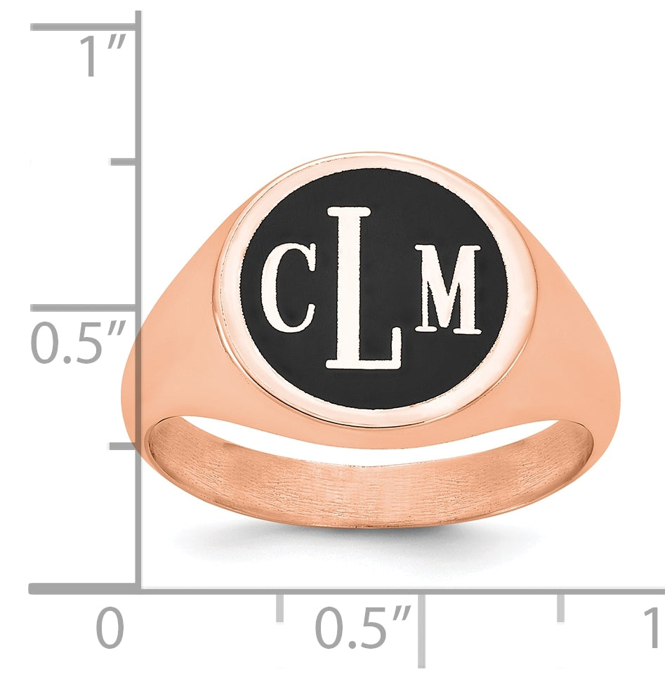 Sterling Silver Rose Gold plated Polished with Enameled Background Monogram Signet Ring