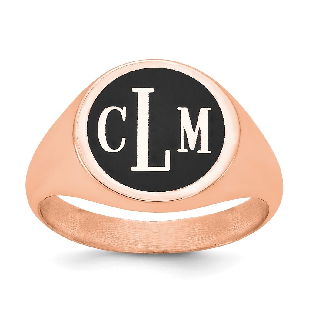 Sterling Silver Rose Gold plated Polished with Enameled Background Monogram Signet Ring